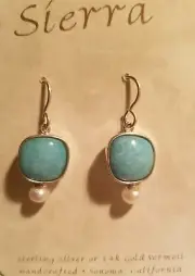 Jewelry Amazonite Earrings with a White Pearl in Sterling Silver