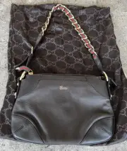 Gucci Authentic Vintage Black Leather Shoulder Bag Gold Chain Strap NWT