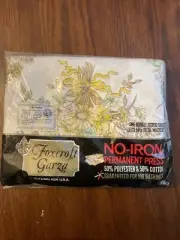 Vintage NOS Foxcroft Garza Double Fitted Sheet No-Iron Yellow Floral Bouquet