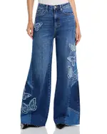 Driftwood Butterfly Patchwork Wide Leg Jeans in Medium Wash