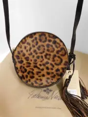 New Patricia Nash Round Leopard Calf Hair Leather Crossbody Bag