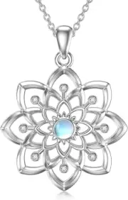 925 Sterling Silver Moonstone Chakra Lotus Mandala Necklace Yoga Jewelry Gifts