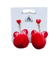 2025 Disney Parks Minnie Mouse Hearts Plush Dangle Earrings