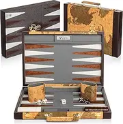 Yglis Backgammon Set - 15" Medium Travel Backgammon Set with Luxury Leather Case - Bonus Checkers and Dice - Foldable Classic Board Game - Best Strategy & Instruction Guide