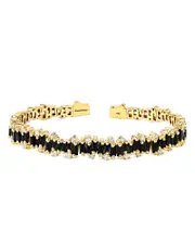Suzanne Kalan 18K Yellow Gold Fireworks Black Sapphire & Diamond Flexible Bangle Bracelet