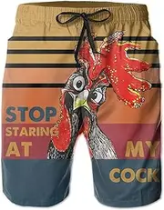 [Fzryhaika] Stop Looking at My Cock Men's Swim Trunks, Funny Quick Dry Beach Board Shorts with Mesh Lining and Pockets