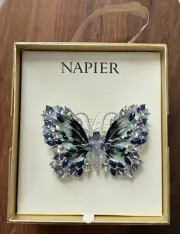 NIB Napier Blue Rhinestone Butterfly Pin Brooch Gift