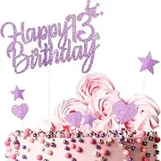 Personalised Happy 13th Birthday Cake Toppers Birthday Cake Decorations Pink for Baby Girls, Double Sided Glitter Cupcake Topper Cake Topper Kit For Girls 13 Years Birthday Party Cake Décor Supplies