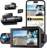 3 Channel Dash Cam 4K Front and Rear Dash Camera WiFi GPS W/Free SD Card
