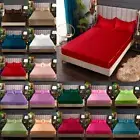 Solid Color Satin Fitted Sheet Mattress Protector Covers Bed With Elastic Band