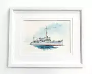 Original Framed Watercolour “Four Stacker Destroyer”.