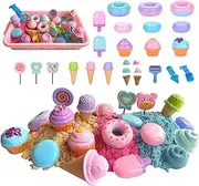 Play Sand Kits for Kids, Ice Cream Sensory Bin Sandbox to Make Cake with 1.5KG Magic Sand Ice Cream & Cake Models and Tools, A Larger Ice Cream & Cake Factory Can Be Created by Beach