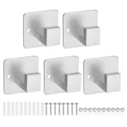 5Pcs Stainless Steel Square Towel Hooks Punch/Self Adhesive(55x55mm Silver)