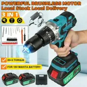 Cordless Brushless Impact Driver Hammer Drill Combo Kit For 18V Makita Battery