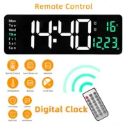 16 inch LED Digital Wall Clock Temperature Date Day Display USB Remote Control