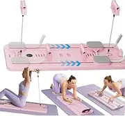 Pilates Reformers, Abdominal Board Exercise Machine with Elbow Support and Resistance Bands, Foldable Pilates Board Automatic Rebound Ab Roller Board for Home Pilates Reformer Fitness Board Set(Pink)