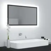 LED Bathroom Vanity Mirror Wall Mounted Rectangle Chipboard Grey Frame RGB Light