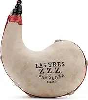 LAS TRES ZZZ Handmade curved goat leather canteen 1 liter. Traditional spanish Bota Bag
