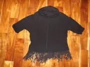 NWT Womens Terre Bleue Black Fringe Cowl Neck Dolman Sweater Size XL X-Large