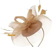 [Didiseaon] Fascinator Headwear for Women Elegant Mesh Flower Headband for Tea Parties Weddings Banquets Formal Events Lightweight and Comfortable Hair Decor Stunning Artificial Plume Design Golden