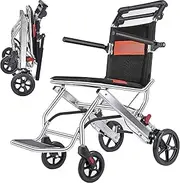 Lightweight Folding Wheelchair, Transport Wheelchair Lightweight Transport Travel Chair Support 220Lbs, Portable Travel Wheelchairs with Handbrake, Suitable for The Elderly
