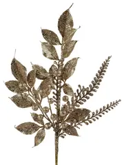Gold Glittered Leaves, Berries & Eucalyptus Christmas Spray Stem - 54cm
