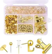 310 Pcs Gold Push Pins Set - Decorative Push Pins for Cork Board with Push Pin Hook Pushpin Clip 5 Style Office Accessories