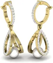[PRISHA JEWELS] 925 Silver Drop Dangle Earrings, Zircon and Pearl Accents, 14K Gold Plated, Sterling Silver, Zircon