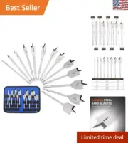 Portable 13-Pc Flat Spade Drill Bit Set with Nylon Holder - Ideal for Woodwork