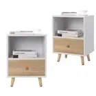 JAXSUNNY Living Room Bedside Table Nightstand Set of 2 End Table Shelf Drawer
