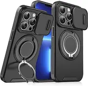 Lumobrilla for iPhone 13 Pro Max Case with [Slide Camera Cover][360° Rotate Ring Stand][Military-Grade Protective] Heavy Duty Protective Shockproof Cover Phone Case for iPhone 13 Pro Max-Black