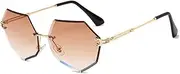 [HAOMAO] Rimless Gradient Mirror Cat Eye Sunglasses For Women Metal Frame Shades Uv400 Eyewear
