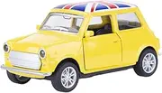Die Cast Alloy Union Jack Car Model , 1:36 Pullback Toy Vehicle with Opening Doors , Vintage Classic Car Toys for Kids and Adults (Yellow)