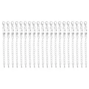 20Sets 3.5mm Fold Over Cord Ends with Clasps and Extension Chain, Silver