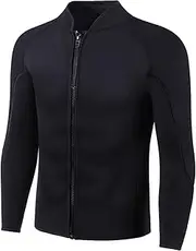 HIGI Flexel Wetsuit Top Men,2mm Mens Wetsuit Top Keep Warm in Cold Water Front Zip Wetsuit Jacket Men for Surfing,Kayaking,Snorkeling,Paddle Boarding, Mens Black, X-Large