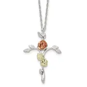 Sterling Silver Landstrom'S Mt. Rushmore Black Hills 12K Gold Accents Floral Cross 18 Inch Spring Ring Clasp Necklace
