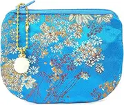 [Golden Amy] Handmade Jewelry Pouch Women Coin Purse Brocade Zipper Wallet Silk Makeup Bag, SKYBLUE, small, Classical Accessories