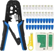 RJ45 Crimping Tool Kit with 20PCS Connectors, RJ-11, 8P/RJ-45, Cable Tester