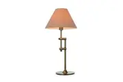 Manela Classic Metal Table Lamp Tan Fabric Shade Brass Frame.