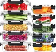 [YOZOTI] 10 Pack Glass Food Storage Containers with Lids, Glass Airtight Meal Prep Container Set for Lunch, on the Go, Leftover, Kitchen Pantry Organizers and Storage, BPA Free & Leak Proof (black)