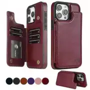 RFID Blocking Leather Wallet Case For iPhone 16 15 14 13 12 11 Pro Max XR XS