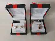 Sterling Silver Lab Created Champagne Sapphire Earrings & Necklace NEW w/ Box