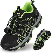 [UOVO] Boys Shoes Boys Tennis Running Sneakers Waterproof Hiking Shoes Kids Outdoor Fashion Sneakers Slip Resistant (Big/Little Boys), Black/Green, 5 Big Kid
