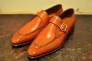 Custom made Tan Handmade Monk Single Strap Split Toe Leather Shoes For Men