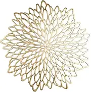Snowkingdom 18 Pack Gold Metallic Round Placemats Laminated Vinyl Leaf Dining Table Decoration by