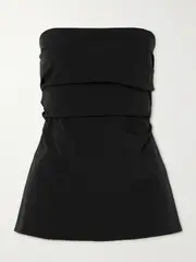 [ST. AGNI] ST. AGNI - Strapless Tie-back Ruched Cotton-blend Top - Black - large large Black