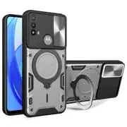 Cover for Motorola Moto E20/E30/E40 Slide Camera Lid PC+TPU Phone Case with Ring Kickstand