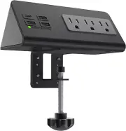 Nightstand Edge Mount Power Strip with USB-C Ports Tabletop Surge Protector Desk