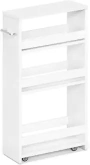 White Slim Storage Cart with Wheels, 4 Tier Rolling Utility Cart with Handle Sli