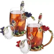 BTaT- Floral Glass Tea Cups with Lids Pack of 2 Flower Tea Cups Fancy Tea Cup...